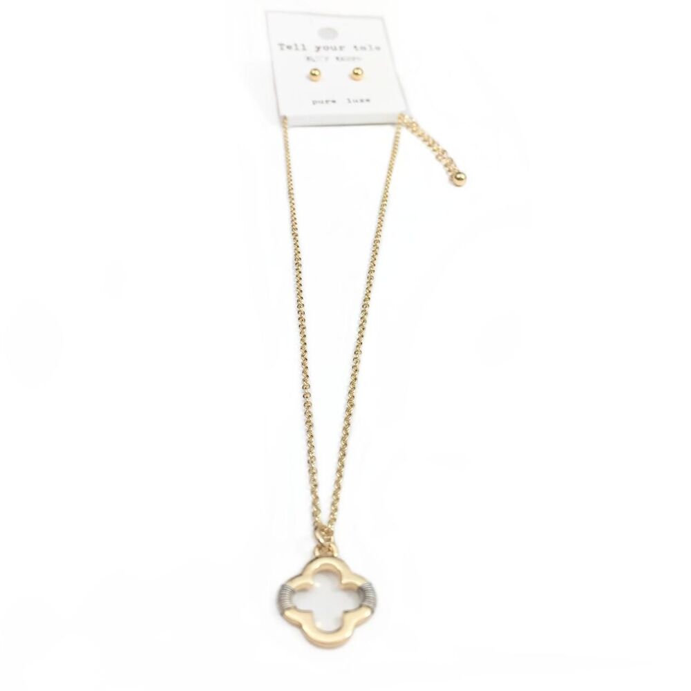 Gold-Tone Wire-Wrapped Clover Necklace and Earring Set